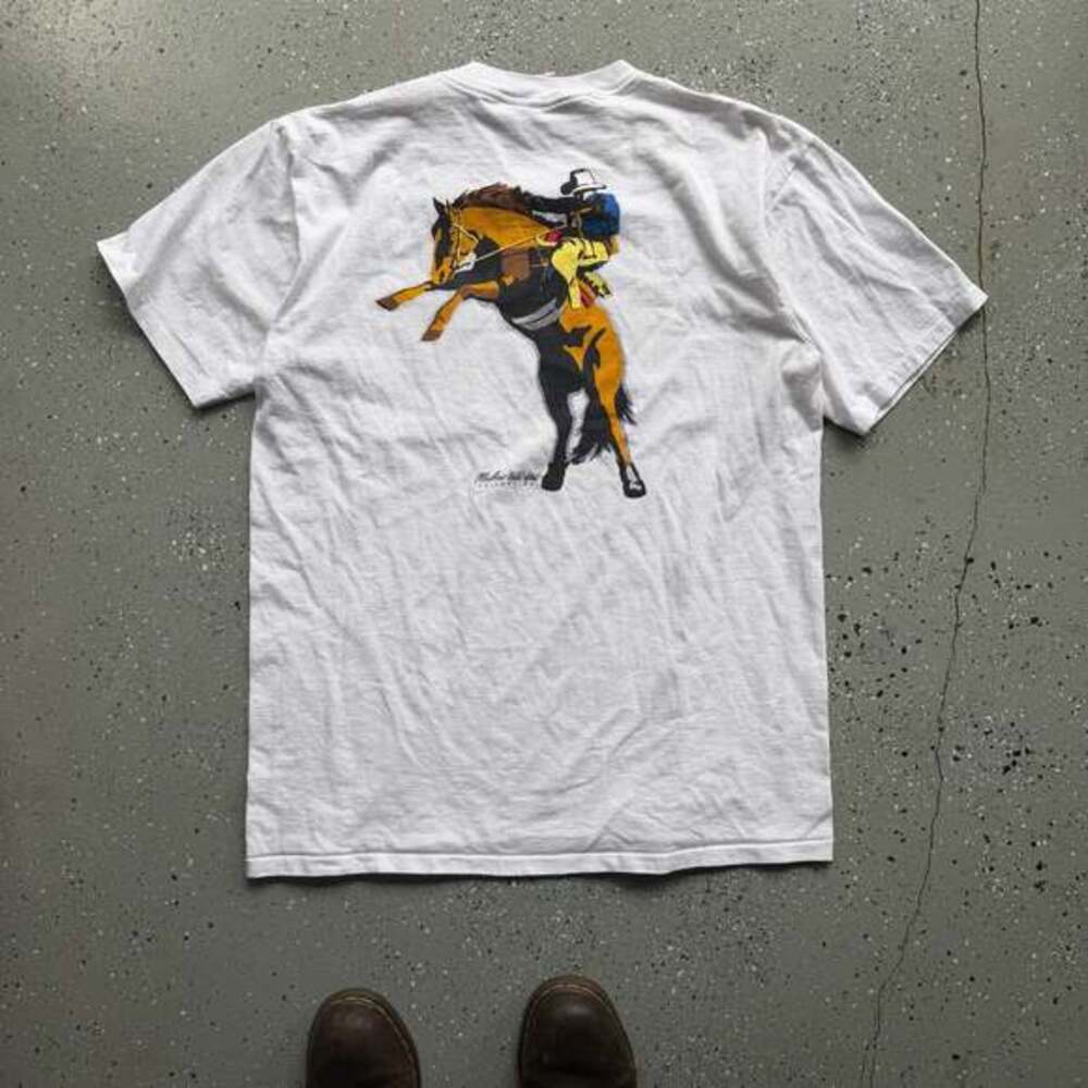 Vintage 90s Marlboro Wild West Bronco Cowboy Pocket T-Shirt XL